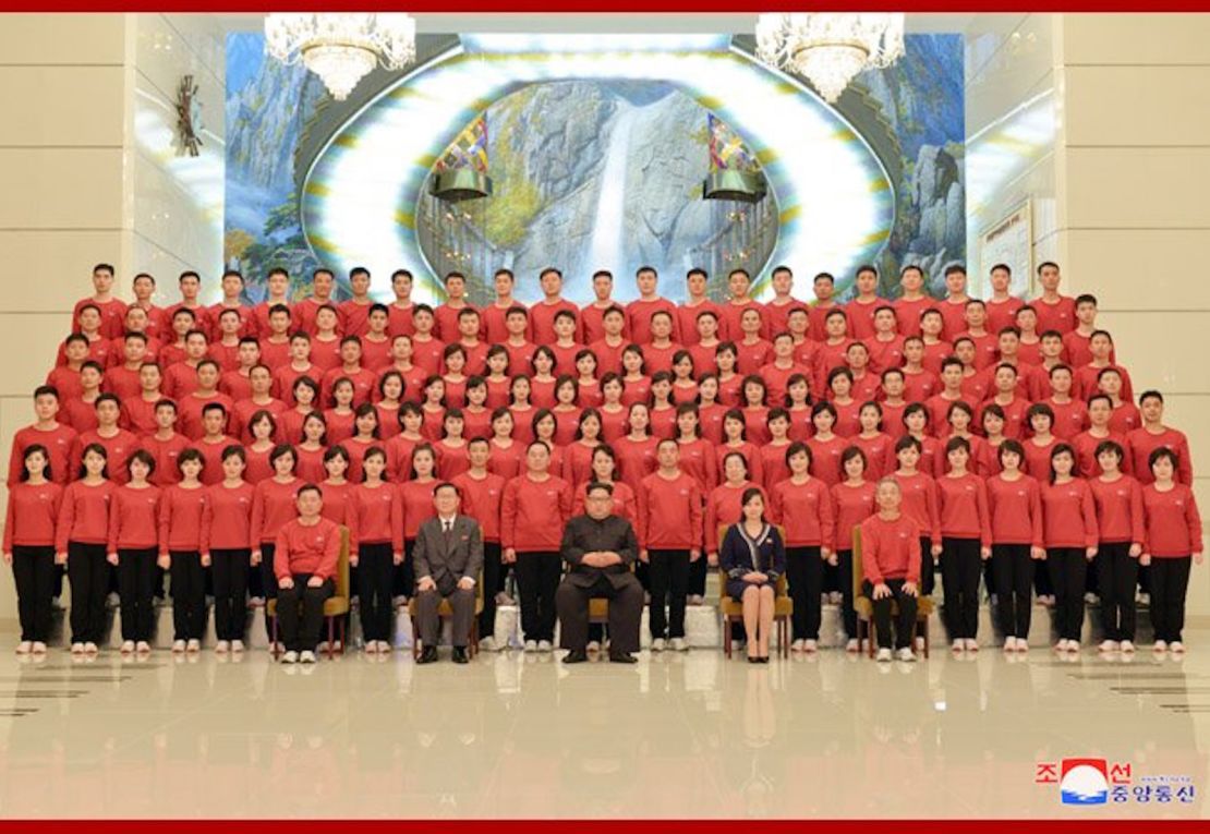 North Korea's leader Kim Jong Un met and had a photo session with the members of the Samjiyon Orchestra which returned home after successful congratulatory art performances for the 23rd Winter Olympics in the south side's region.