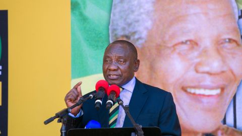 ANC President Cyril Ramaphosa at a rally on Sunday in Cape Town.
