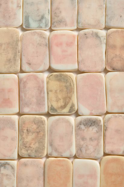 Hand-printed image transfers on prison-issued soap, and playing cards. Photograph by Joseph Hu.