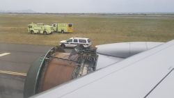 A United flight made an emergency landing in Honolulu on Tuesday after a piece of the cover came off the right engine on a flight from San Francisco, United spokesman Charles Hobart said.
