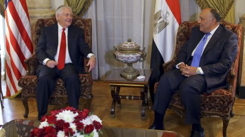 US Secretary of State Rex Tillerson, left, meets Egyptian Foreign Minister Sameh Shoukry, in Cairo, Egypt.