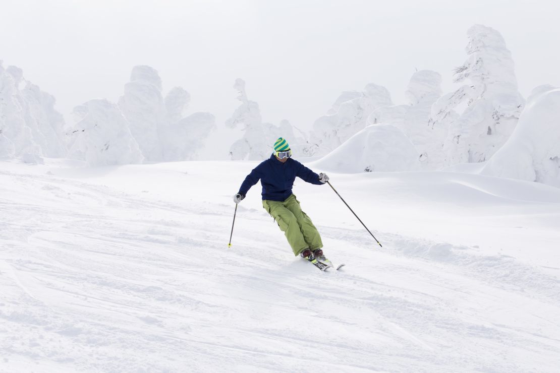 Skiing through snow monsters at Zao Onsen.
