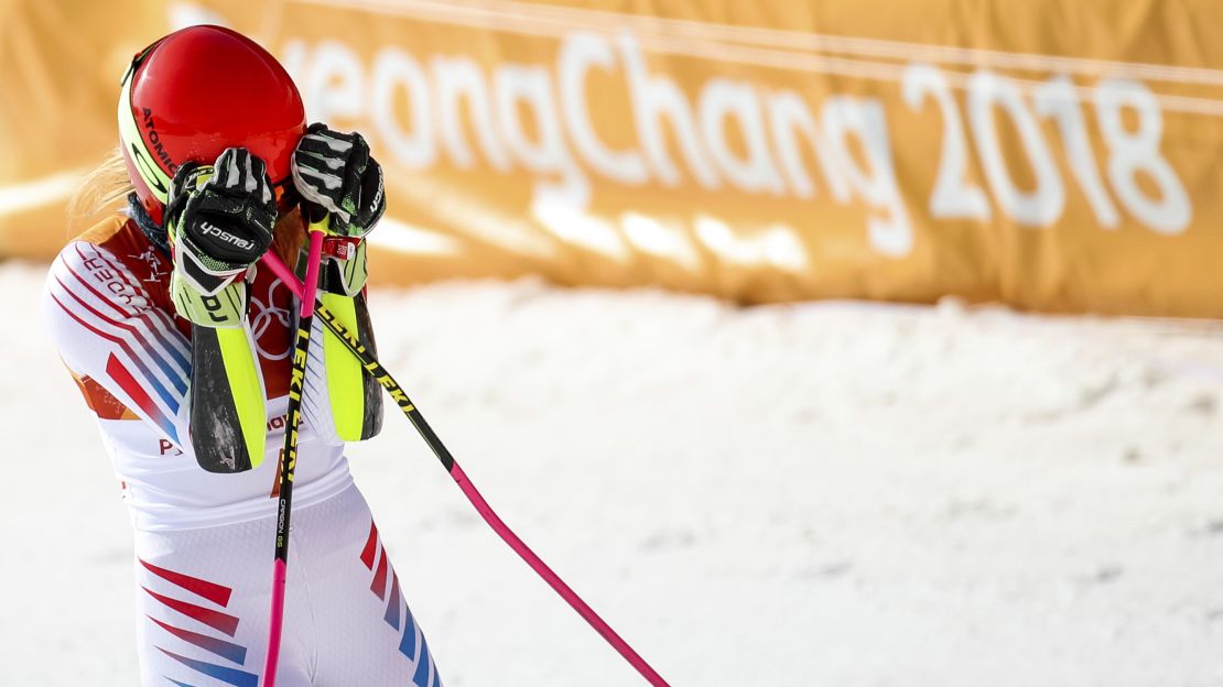 Shiffrin rejoices after clinching the gold. (Matic Klansek/GEPA Pictures/Sipa/AP)