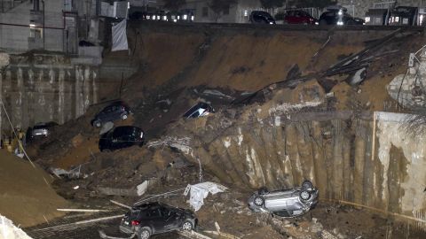 The sinkhole opened up near a building site.