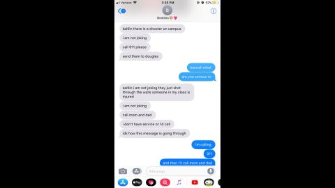 Kaitlin Carbocci was at work when she received these chilling messages from her sister Hannah, 17, who was on lockdown inside Marjory Stoneman Douglas High School in Parkland, Florida, as a gunman walked the halls.