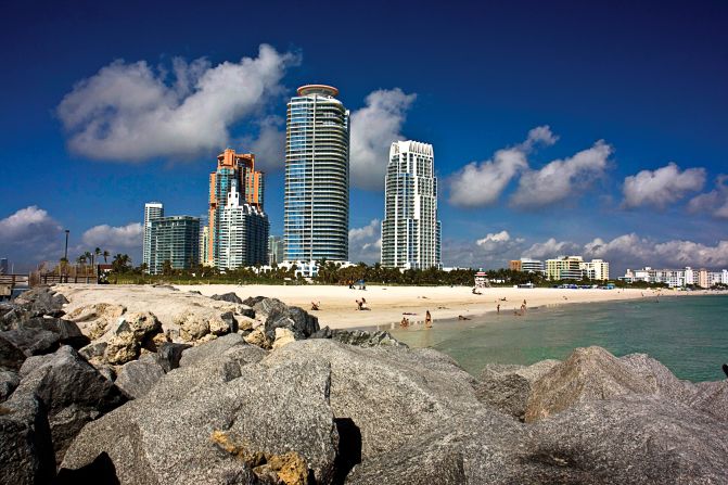 South Pointe Park has a beach and grassy areas and the start of a trail that runs north along the coastline.