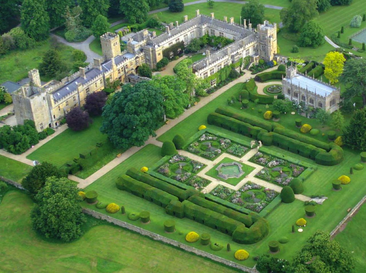 Sudeley Castle, located in the Cotswolds in Gloucestershire, was built in the 15th century. It was besieged, and parts of it ruined, during the English Civil War. Home to the Dent-Brocklehurst family for the last 200 years, it is known for its beautiful gardens.
