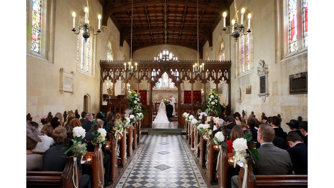 Couples can have their wedding blessed in St Mary's, the private chapel of the Dent-Brocklehurst family. The chapel houses the marble tomb of Katherine Parr, the last of the six wives of King Henry VIII. On sunny days the chapel's creamy Cotswold stone walls are illuminated by the reds and blues of the stained glass windows. 