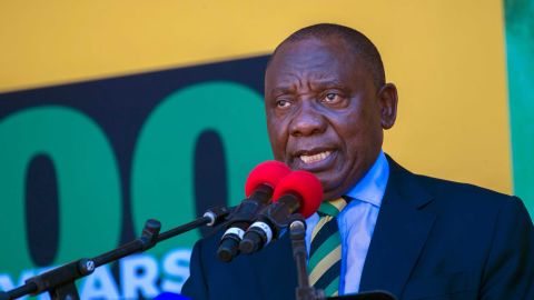 Cyril Ramaphosa speaks at Cape Town on February 11 from the same spot where Nelson Mandela addressed South Africans after being released from jail.