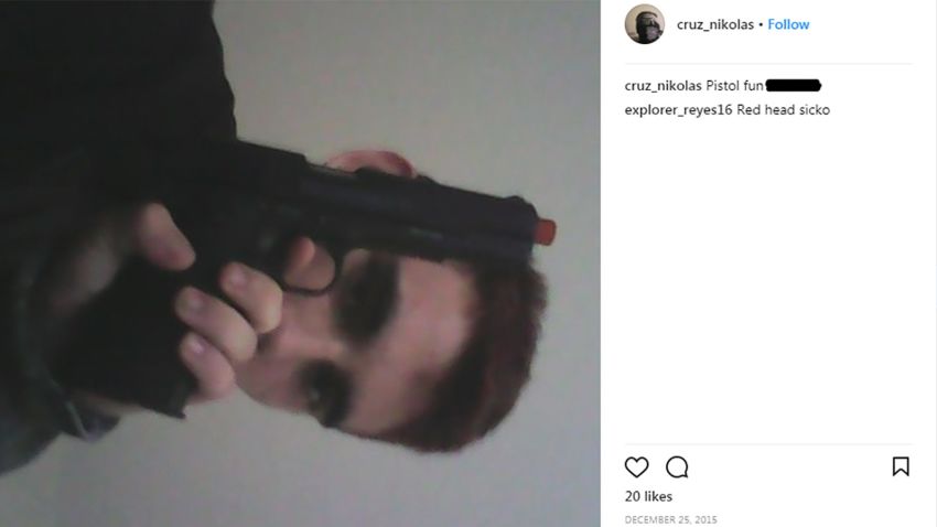 Nikolas Cruz brandishing what appears to be an air soft pistol in an Instagram post from 2015.