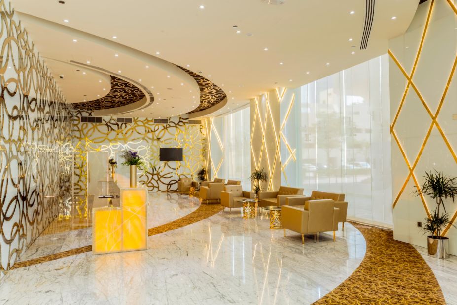 <strong>High flying:</strong> The new hotel is a meter taller than the former world's tallest hotel -- the JW Marriott Marquis, also in Dubai. The Gevora's lobby is pictured. 