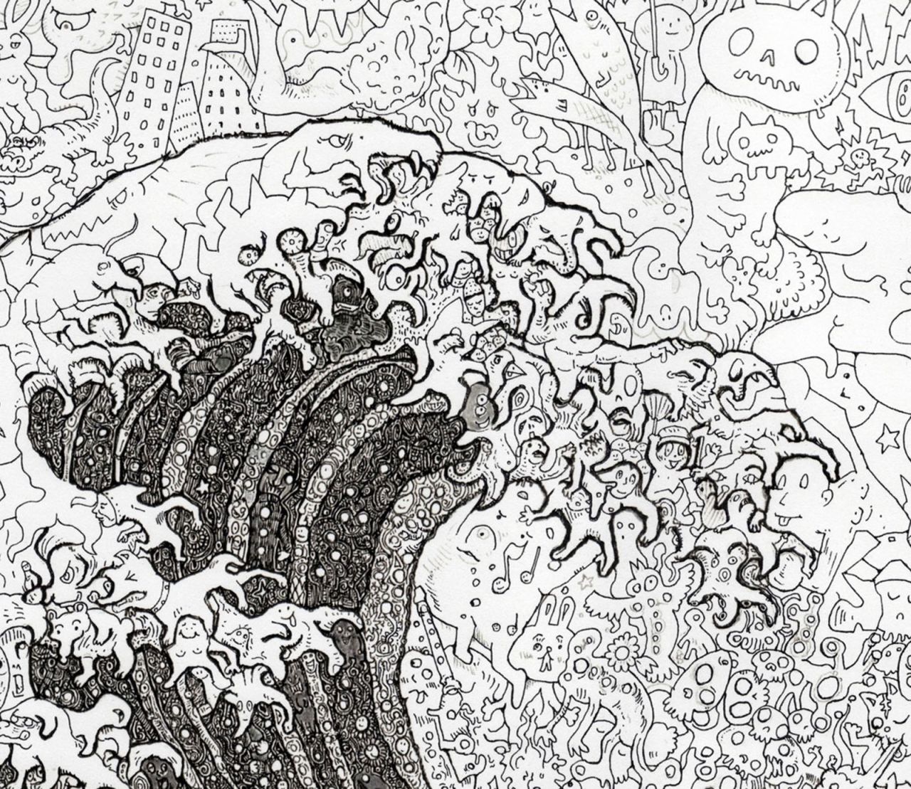 Detail shot shows Sagaki's version of "The Great Wave off Kanagawa."