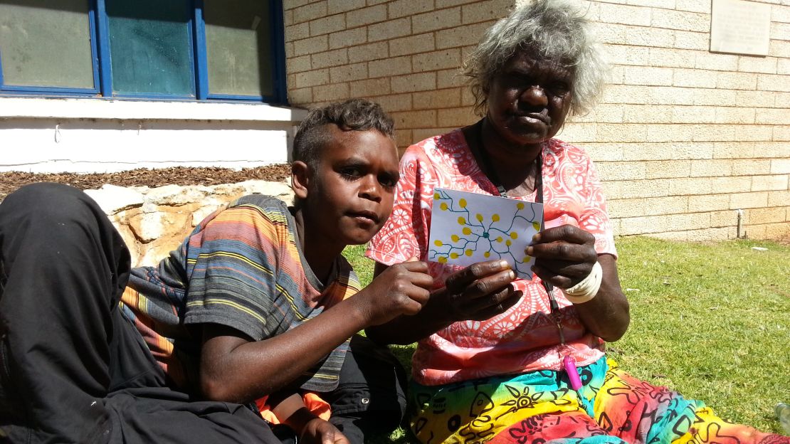 Pictured here: Helen, right, and her grandson live in the Australian Bush and drew the bush bananas in the landscape.