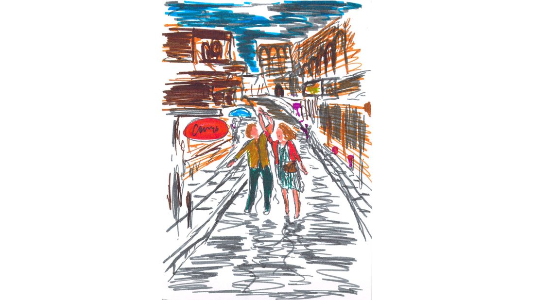 <strong>Nature and leisure: </strong>"Another important one is nature, so you see that nature is drawn a lot," reflects Willems. "A lot of the moments take place in leisure time, which also makes you wondering why are we working so much?" <em>Pictured here: a couple dancing in the streets, drawn in Turkey.</em>