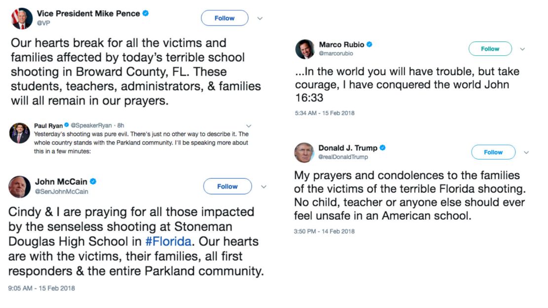 Some politicians' condolences in the aftermath of the Florida high school shooting were criticized because the senders have a history of financial support from pro-gun organizations like the NRA.