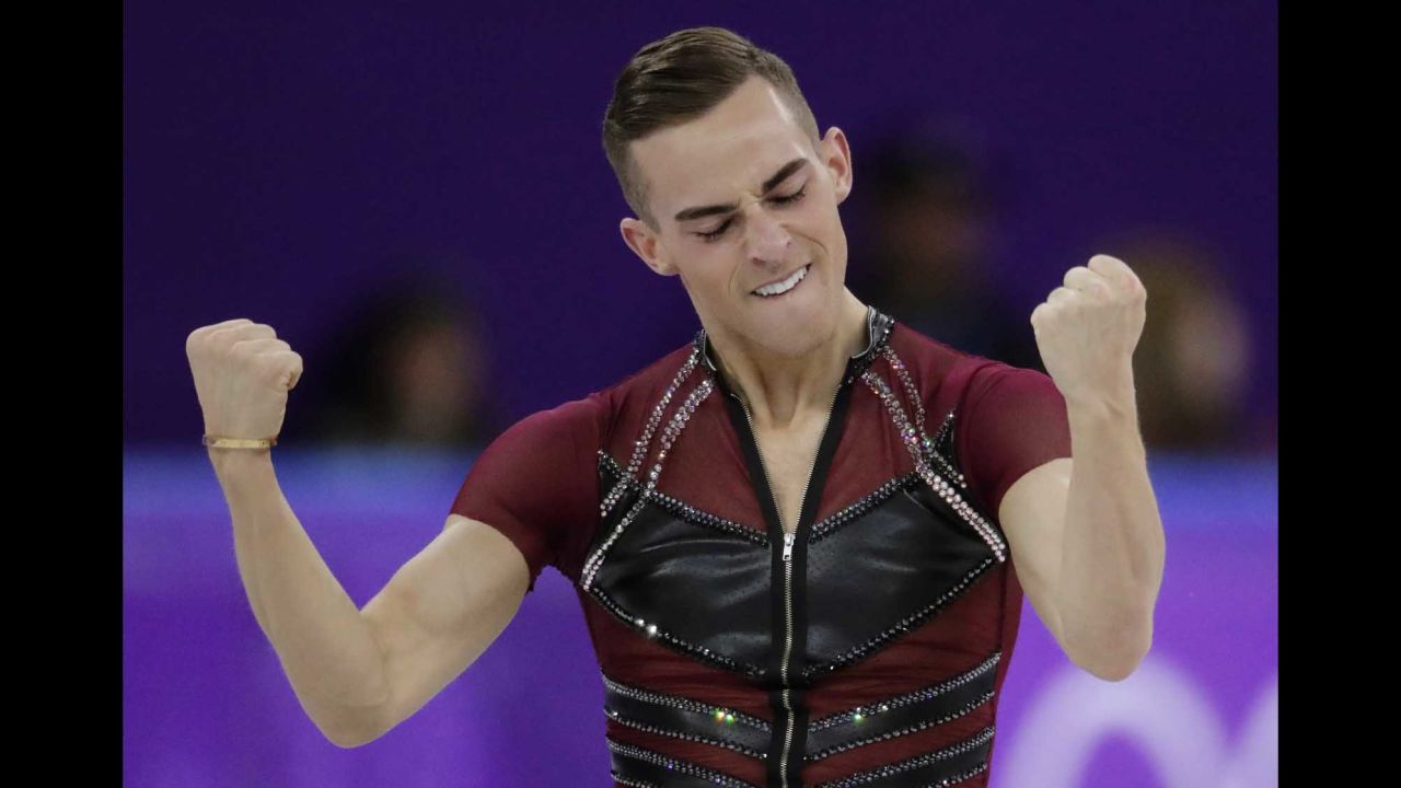 Adam Rippon during the men's short program figure skating at the Gangneung Ice Arena.