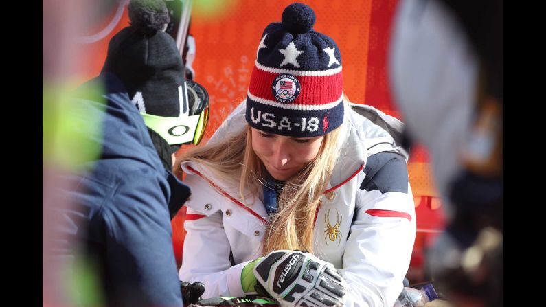 American skier Mikaela Shiffrin is consoled after <a href="index.php?page=&url=https%3A%2F%2Fwww.cnn.com%2F2018%2F02%2F16%2Fsport%2Fmikaela-shiffrin-slalom-intl%2Findex.html" target="_blank">finishing fourth in the slalom</a> -- her best event and the event she won four years ago at the Olympics. She had won the giant slalom a day before.