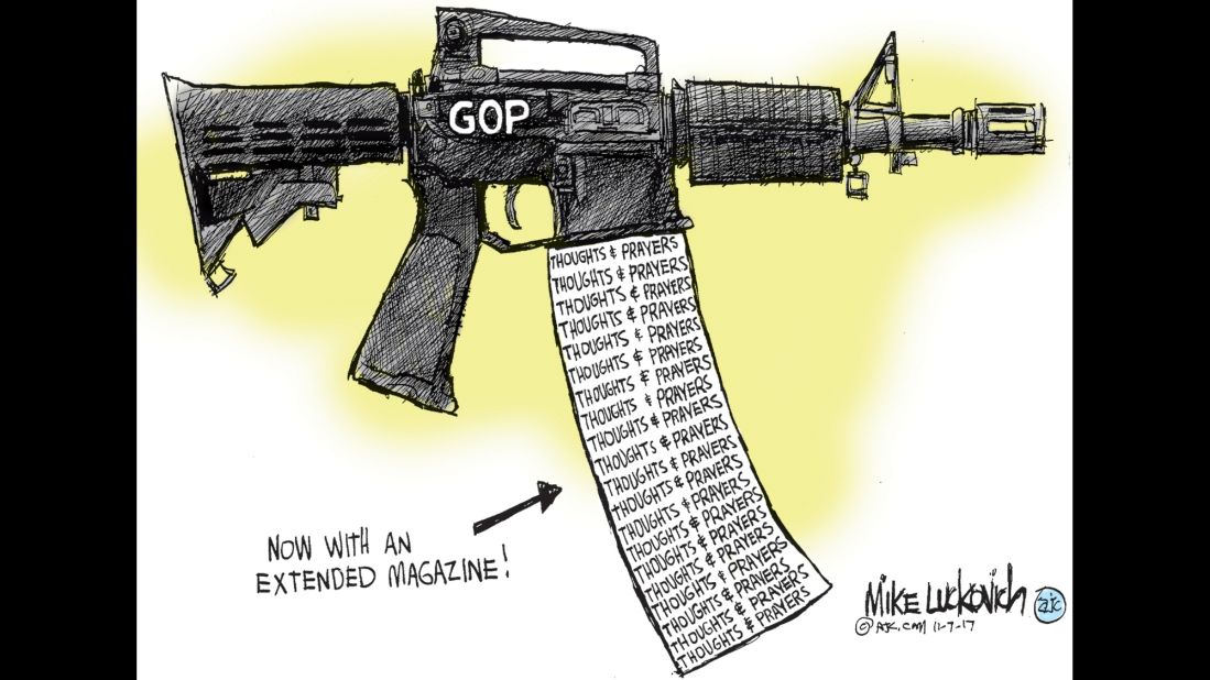 Cartoonist Mike Luckovich has covered mass shootings for decades. "Even though these mass shootings keep happening I haven't run out of ideas. I get so upset about it." (<a href="http://Luckovich.blog.ajc.com" target="_blank" target="_blank">Luckovich.blog.ajc.com</a>) 