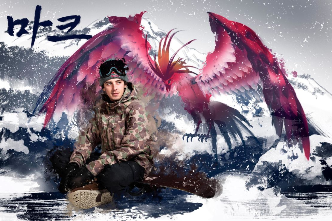 Snowboarder Mark McMorris and a phoenix.