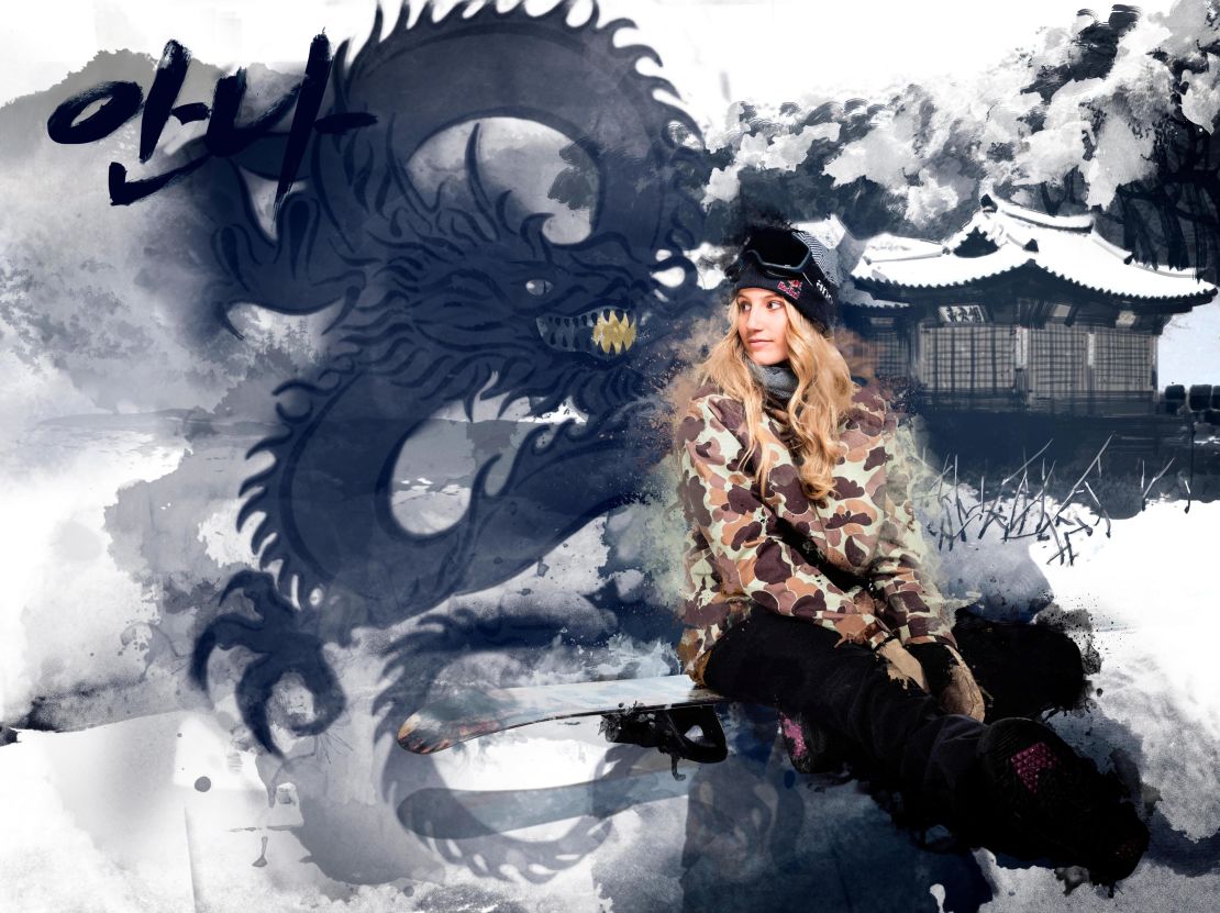 Anna Gasser and a Korean dragon.