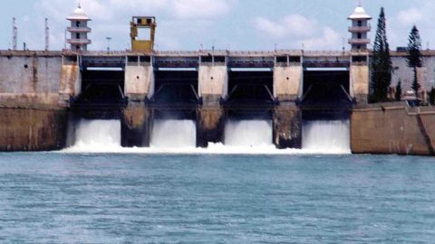 Picture dated 15 September 2002 shows Cauvery river water being realesed from the Kabini Dam. (STR/AFP/Getty Images)