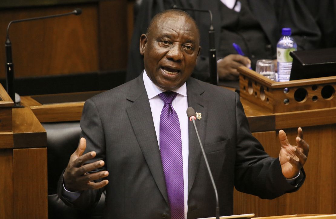 South Africa's newly minted President Cyril Ramaphosa delivers his State of the Nation address at the Parliament in Cape Town on Friday.