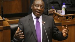 South Africa's newly-minted president Cyril Ramaphosa delivers his State of the National address at the Parliament in Cape Town, on February 16, 2018. 
The State of the Nation address is an annual mix of political pageantry and policy announcements, but the flagship event was postponed last week as Zuma battled to stay in office. / AFP PHOTO / POOL / MIKE HUTCHINGS        (Photo credit should read MIKE HUTCHINGS/AFP/Getty Images)