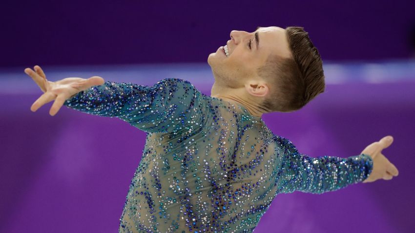 Adam Rippon of the United States performs during the men's free figure skating final in the Gangneung Ice Arena at the 2018 Winter Olympics in Gangneung, South Korea, Saturday, Feb. 17, 2018. (AP Photo/Bernat Armangue)