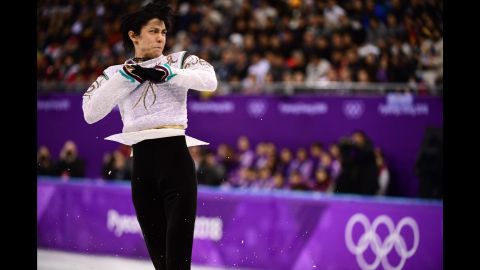 Japan's Yuzuru Hanyu during the 2018 Winter Olympic Games on February 17, 2018. (ROBERTO SCHMIDT/AFP/Getty Images)