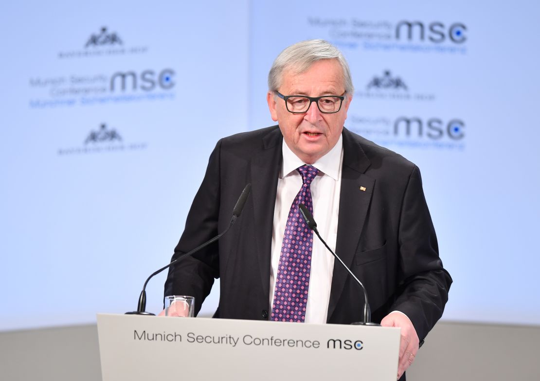European Commission President Jean-Claude Juncker follows May at the security conference Saturday.