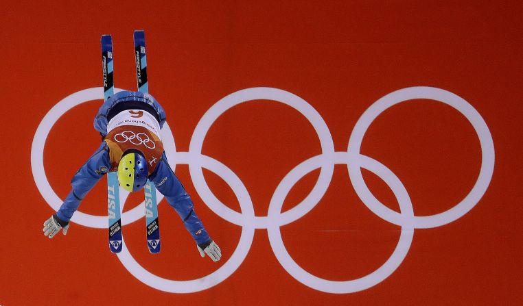 Ukaine's Oleksandr Abramenko jumps during the men's aerial qualifying.