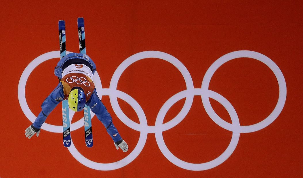 Ukaine's Oleksandr Abramenko jumps during the men's aerial qualifying.