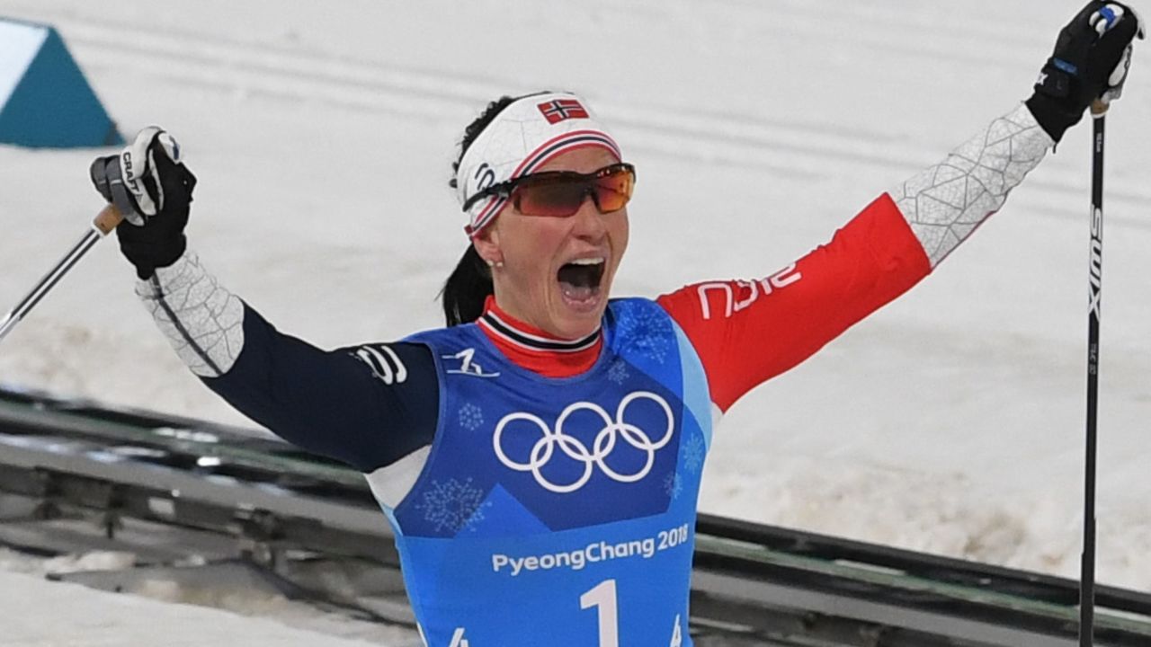 Marit Bjeorgen celebrated a 13th Winter Olympic medal on Saturday.