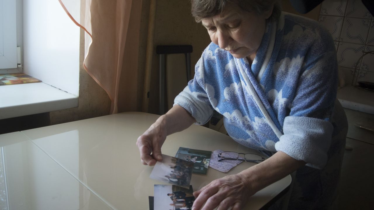 Farkhanur Gavrilova with photographss of her son, Ruslan.