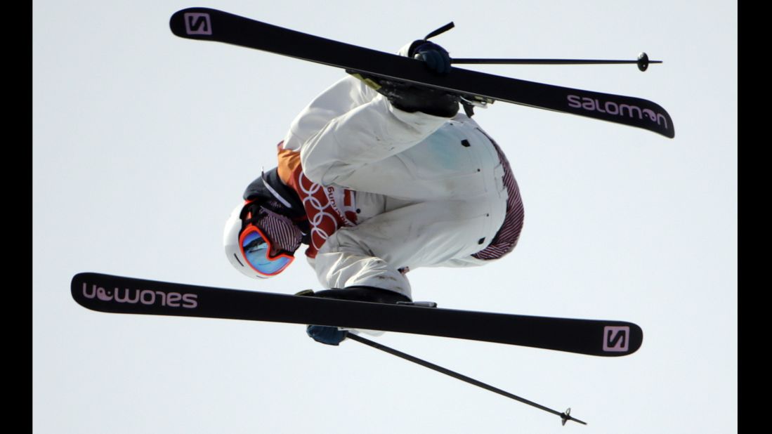Antoine Adelisse of France competes in the men's slopestyle freestyle skiing.