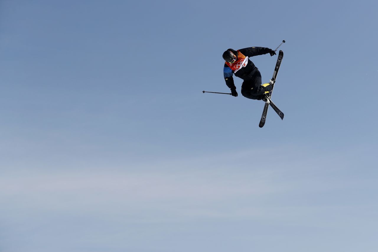 Oscar Wester of Sweden competes during the men's slopestyle freestyle skiing event. Wester topped the table with his second-round score of 95.40.