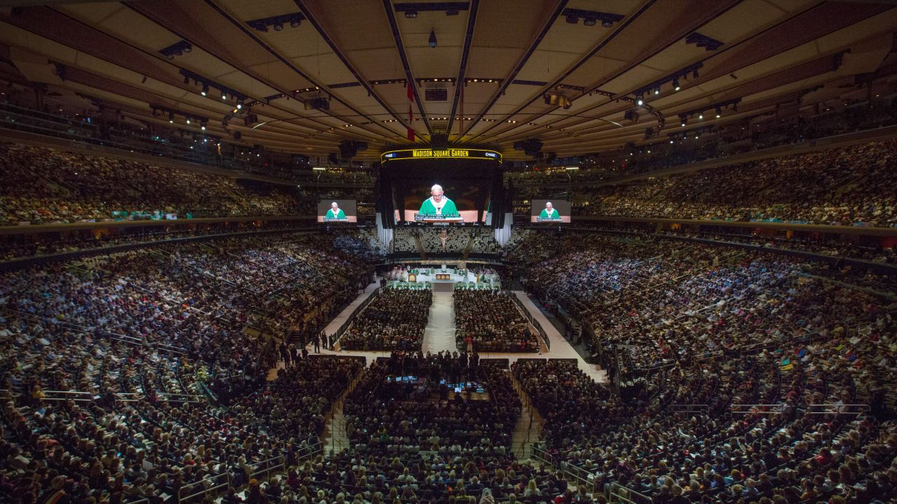 The Pope celebrates Mass at New York's Madison Square Garden during his trip to the United States.