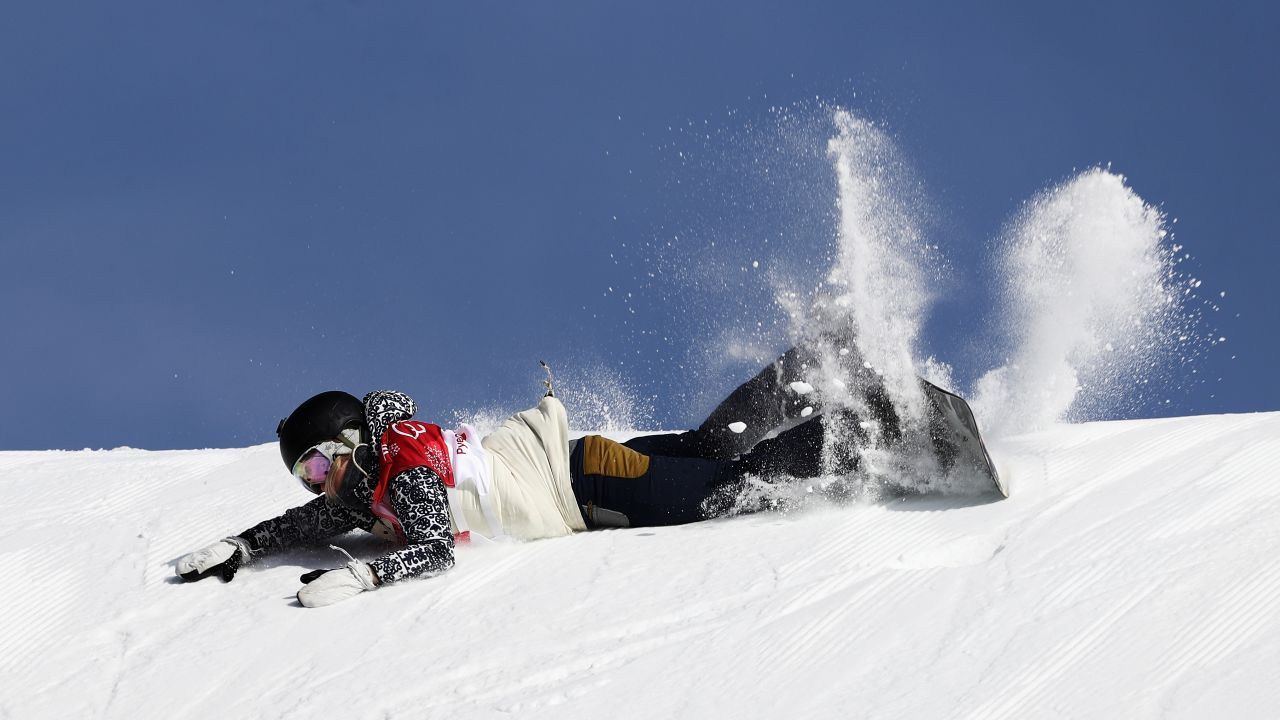 Czech snowboarder Katerina Vojackova crashes during the big-air competition.