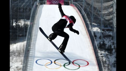 Canadian snowboarder Brooke Voigt competes in the big-air event.