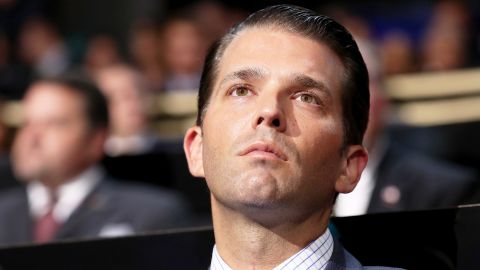 CLEVELAND, OH - JULY 18: Donald Trump Jr. listens to a speech on the first day of the Republican National Convention on July 18, 2016 at the Quicken Loans Arena in Cleveland, Ohio. An estimated 50,000 people are expected in Cleveland, including hundreds of protesters and members of the media. The four-day Republican National Convention kicks off on July 18. (Photo by John Moore/Getty Images)