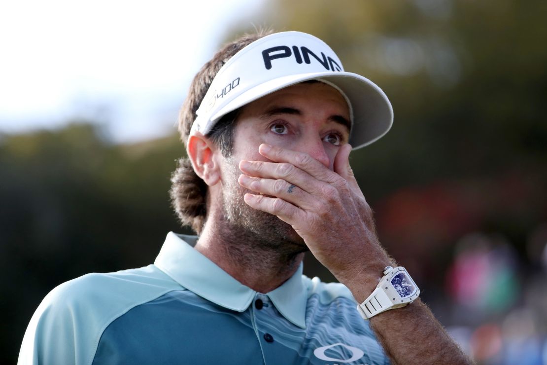 Bubba Watson reacts after winning his third Genesis Open title.