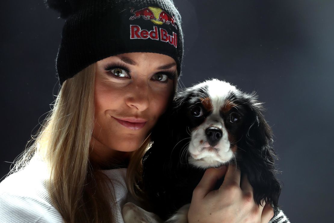 Lindsey Vonn poses with her dog Lucy.