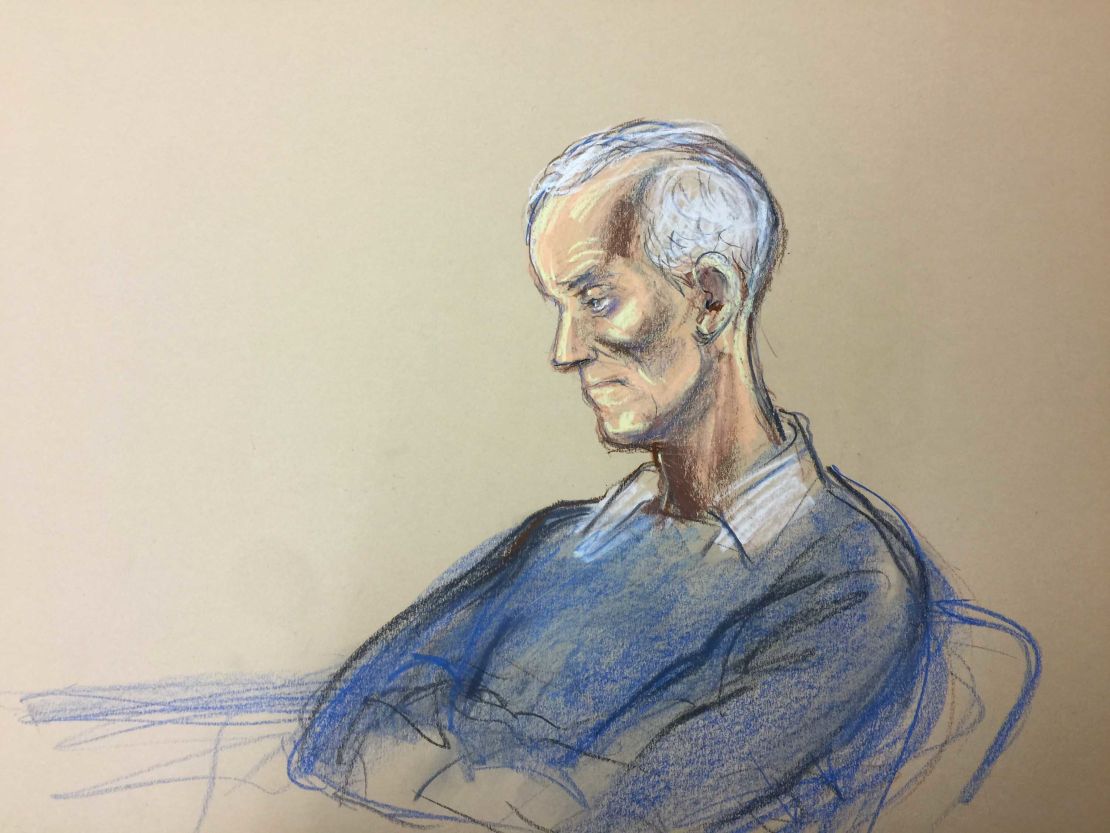 Barry Bennell is shown in a court sketch during his appearance for sentencing at Liverpool Crown Court.