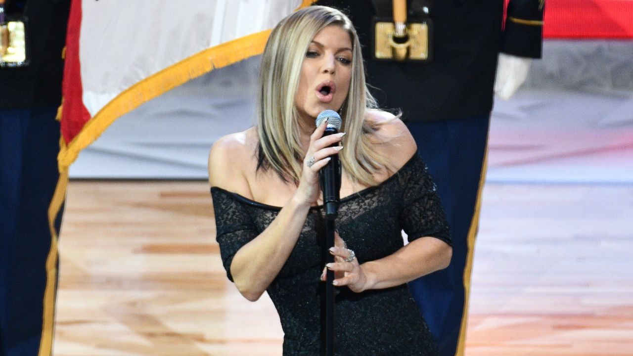 Singer Fergie sings the national anthem prior to  The 67th NBA All-Star Game: Team LeBron Vs. Team Stephen at Staples Center on February 18, 2018 in Los Angeles, California. 