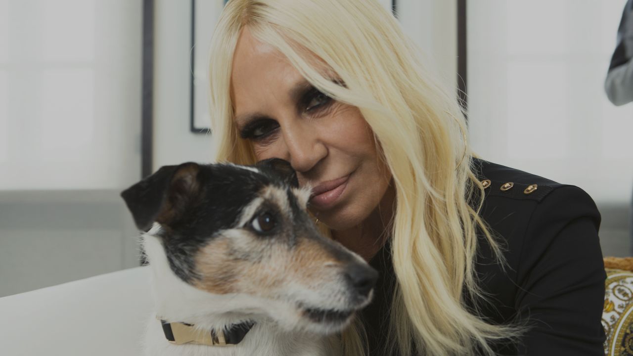 Donatella Versace poses with her dog Audrey