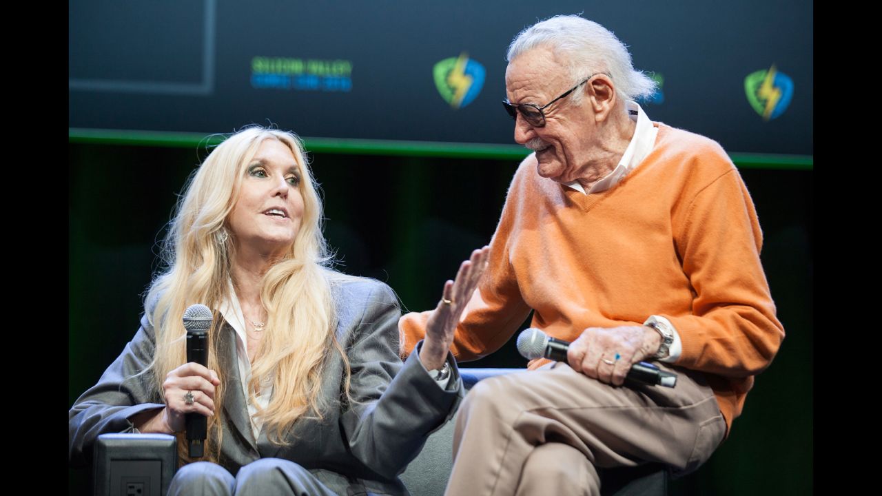 Lee's daughter, Joan, surprises her father at a Comic-Con panel in 2016.