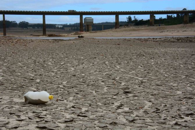 Low water levels are seen at a major dam in a suburb of Cape Town on February 16. For the past three years, Cape Town has been enduring <a  target="_blank">its worst drought in a century.</a> The city of 4 million people has had to implement <a  target="_blank">emergency water restrictions</a> to preserve what it has left.