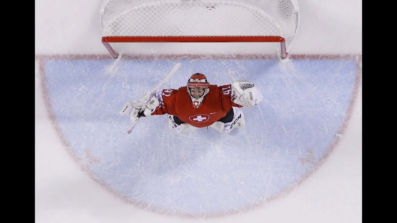 Swiss goalie Florence Schelling celebrates after shutting out Japan in the fifth-place game.