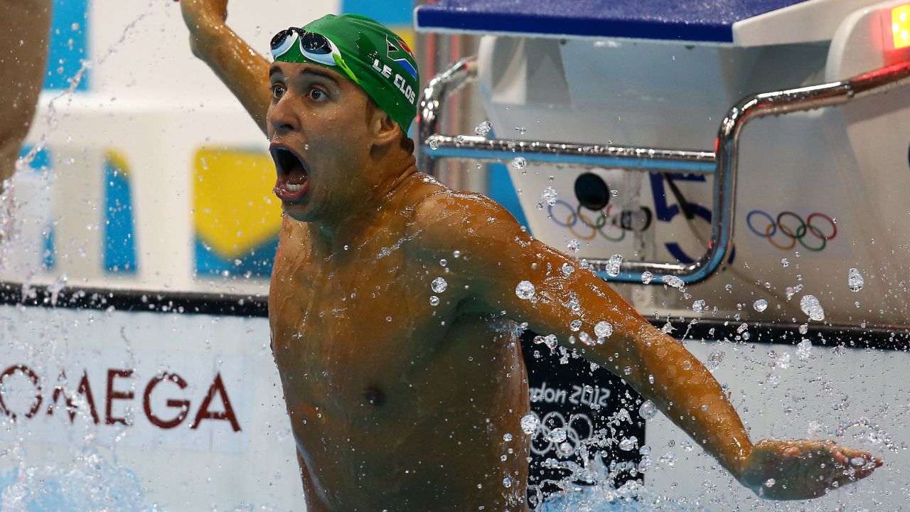 Le Clos reacts to beating swimming legend Michael Phelps at the 2012 London Olympics