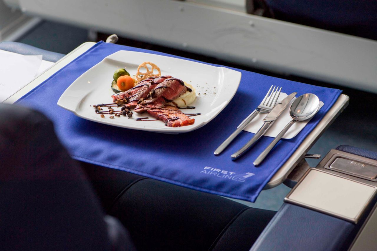 <strong>In-flight dining: </strong>The 'in-flight menu' depends on the destination of choice -- Manhattan clam chowder and cheesecake for New York and salmon tartar and onion soup for Paris.